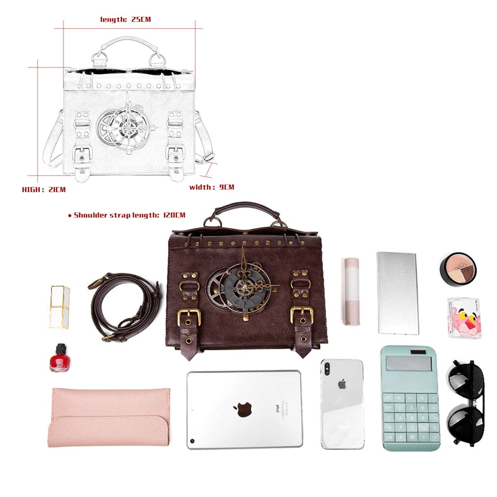 Messenger Bag Leather Retro Briefcase Steampunk Crossbody Shoulder Purse Satchel for Women Lolita Gothic Costume Accessory