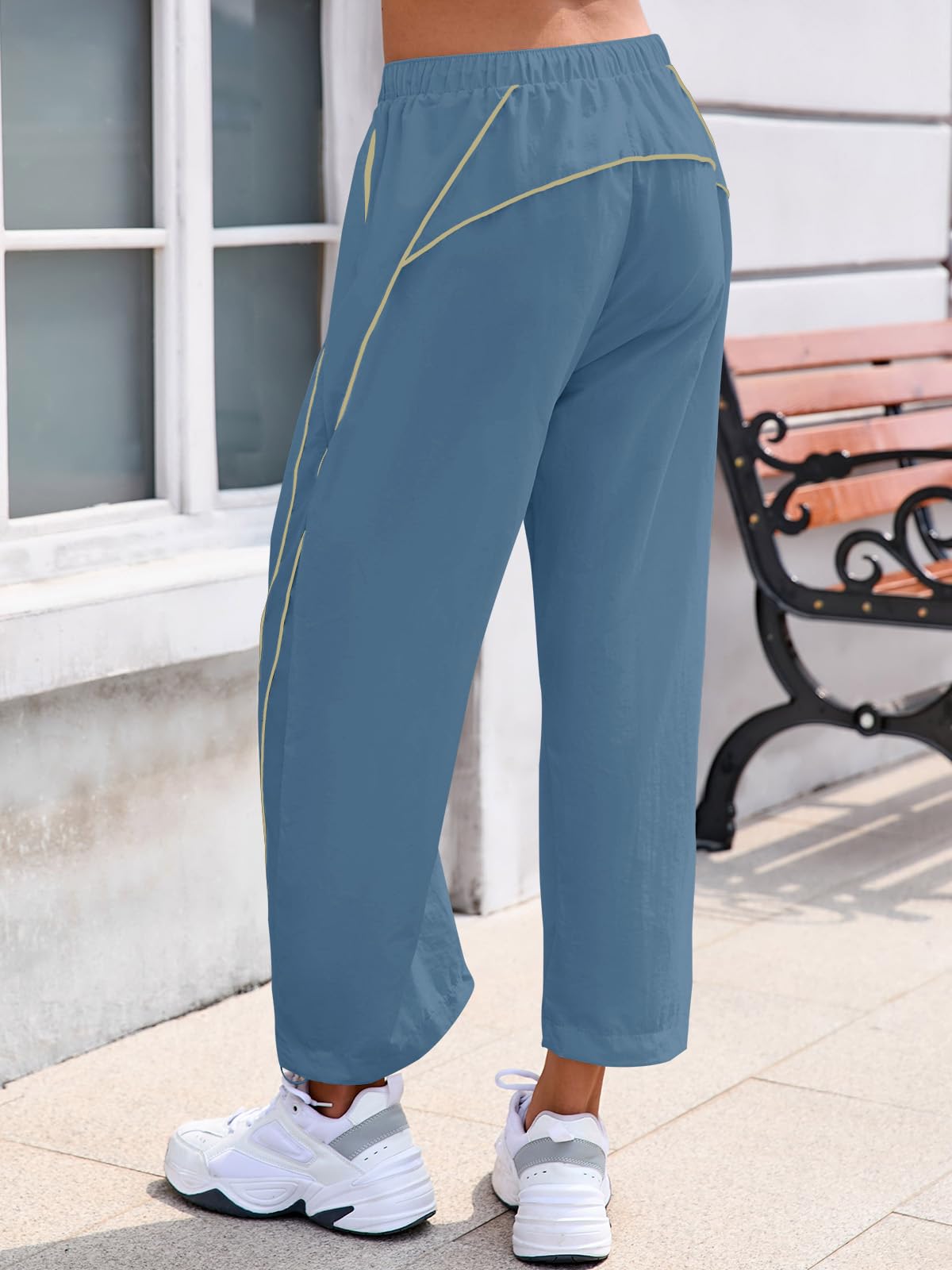 Fisoew Womens Baggy Wide Leg Pants Casual Elastic Waist Drawstring Hiking Workout Cropped Pants with Pockets