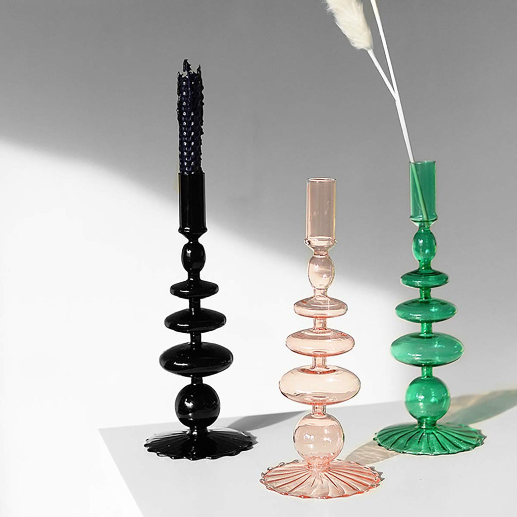 Glass Candlesticks Holders, Retro Glass Candle Holder for Taper Candle Table Centerpiece Wedding Party Home Decoration, Oliver Green