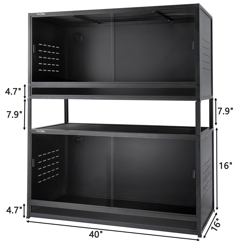 PVC Reptile Enclosure 3 Tier 40"x16"x16" with Spacers, 44 Gallon Reptile Tank Habitat, Space Saving Stackable Reptile Terrarium for Bearded Dragon Gecko Snake Lizard, Sliding Glass Doors Lock