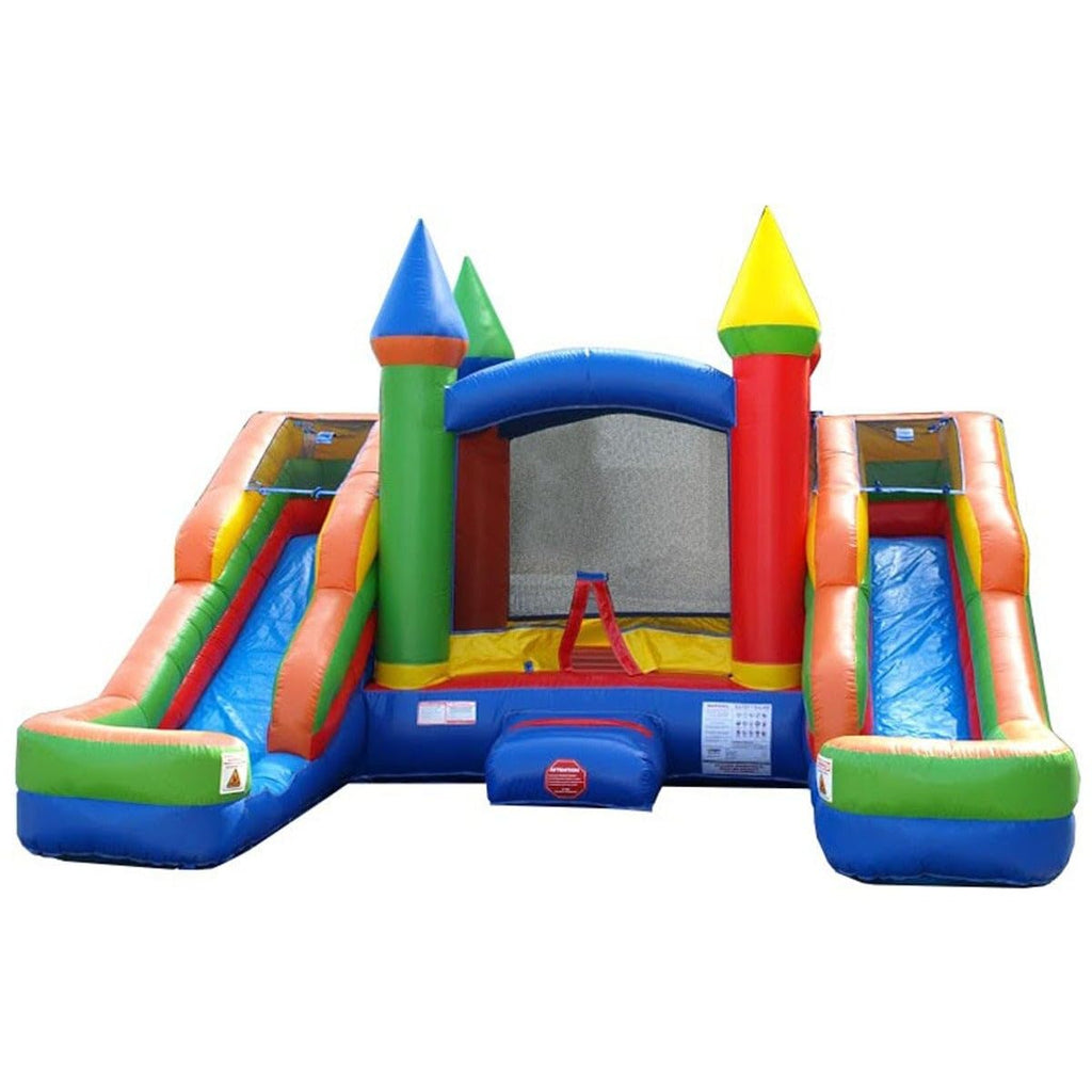 Crossover Tropical Double Water Slide Bounce House Combo, 16.5 x 15 x 11 Foot, PVC Vinyl Inflatable Bouncy House for Kids, Wet or Dry Slides, with Stakes, Storage Bag and 1 HP Blower