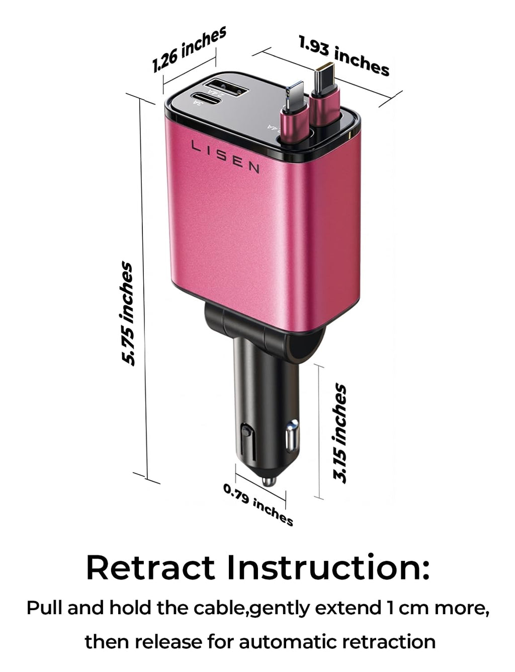LISEN Retractable Car Charger, 84W Car Charger USB C Fast Charger Adapter for iPhone, Car Accessories for Men Women, Gifts for Fathers Day for Men Dad Husband, for iPhone 17 16 15 14 13 12 11 Samsung
