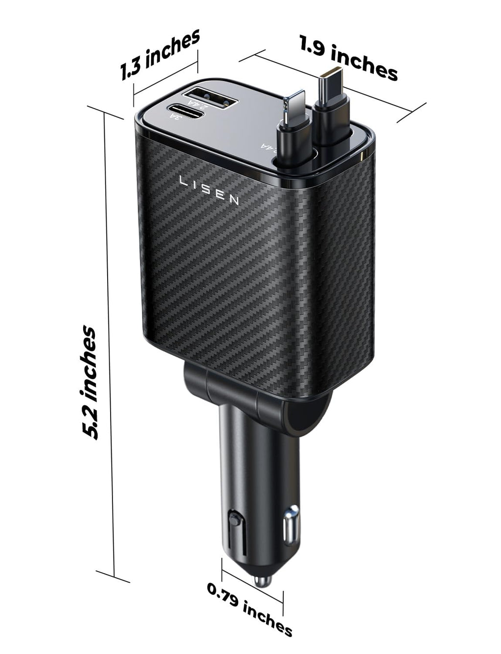 LISEN Retractable Car Charger, 84W Car Charger USB C Fast Charger Adapter for iPhone, Car Accessories for Men Women, Gifts for Fathers Day for Men Dad Husband, for iPhone 17 16 15 14 13 12 11 Samsung