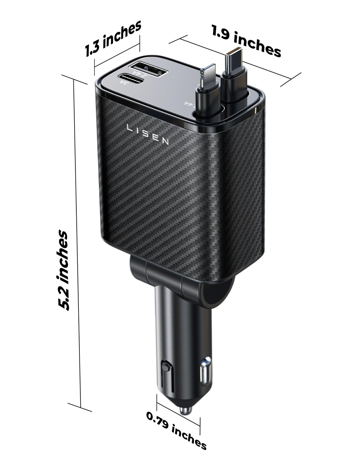 LISEN Retractable Car Charger, 84W Car Charger USB C Fast Charger Adapter for iPhone, Car Accessories for Men Women, Gifts for Fathers Day for Men Dad Husband, for iPhone 17 16 15 14 13 12 11 Samsung
