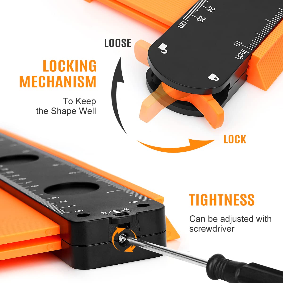 DODOWIN 10+5 Inch Contour Gauge with Lock, Dual Size Profile Duplicator Tool for Flooring, Tile, Woodworking & Irregular Shapes, Shape Outline Gauge, Father’s Day Gifts for Dad Men Husband