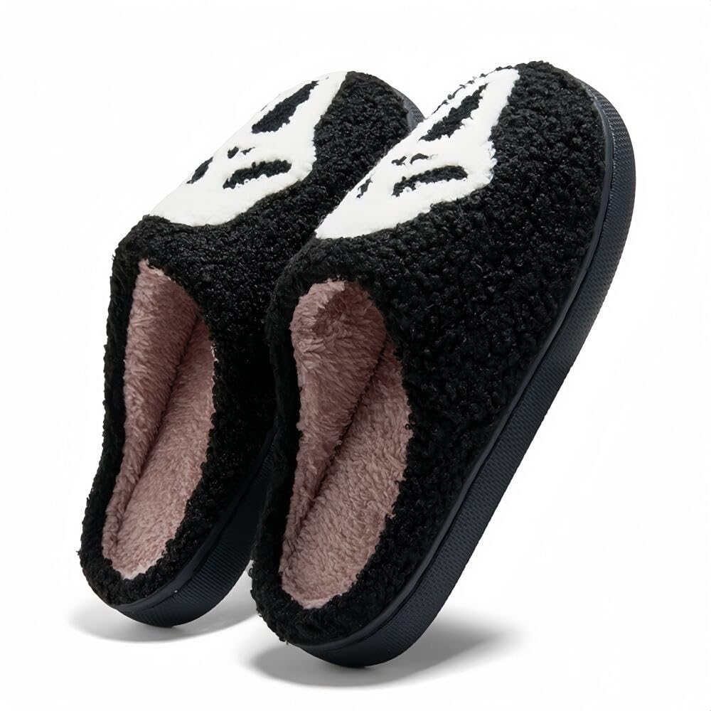 Halloween Slippers for Women Retro Soft Cozy Comfy Plush Lightweight Slip-on Indoor Outdoor Anti-Skid Sole Christmas House Shoes
