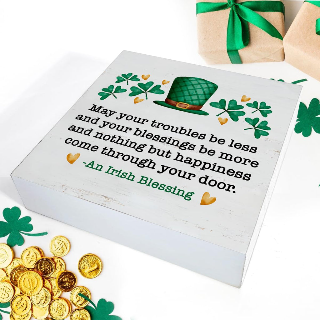 Dumyum St. Patrick's Day Decorative Sign, Wooden, 5 Inches x 5 Inches, Green, Rustic, Tabletop or Wall Mount