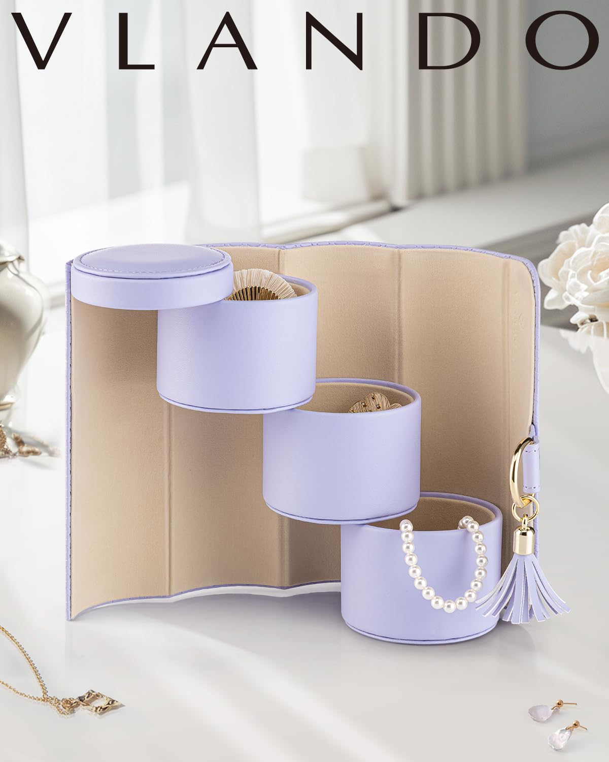 VLANDO Gifts 2026 for Women, Girl - Travel Jewelry Oragnizer, 3-Layer Jewelry Storage Box, Travel Essential Accessories for Women, Birthday Gifts for Couples Mom Friends - Grey