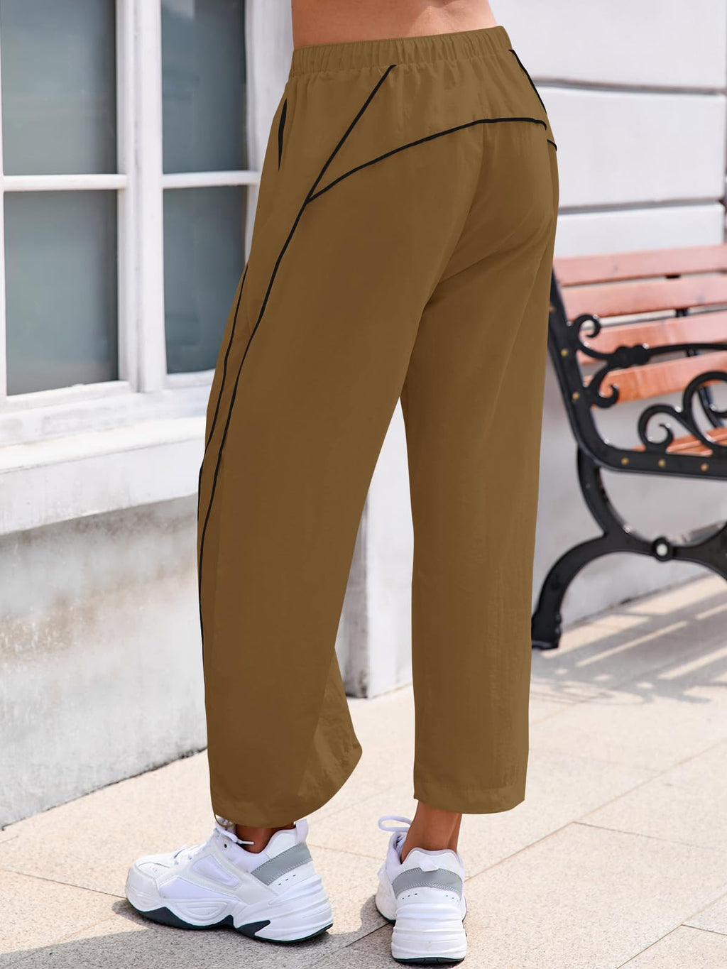 Fisoew Womens Baggy Wide Leg Pants Casual Elastic Waist Drawstring Hiking Workout Cropped Pants with Pockets