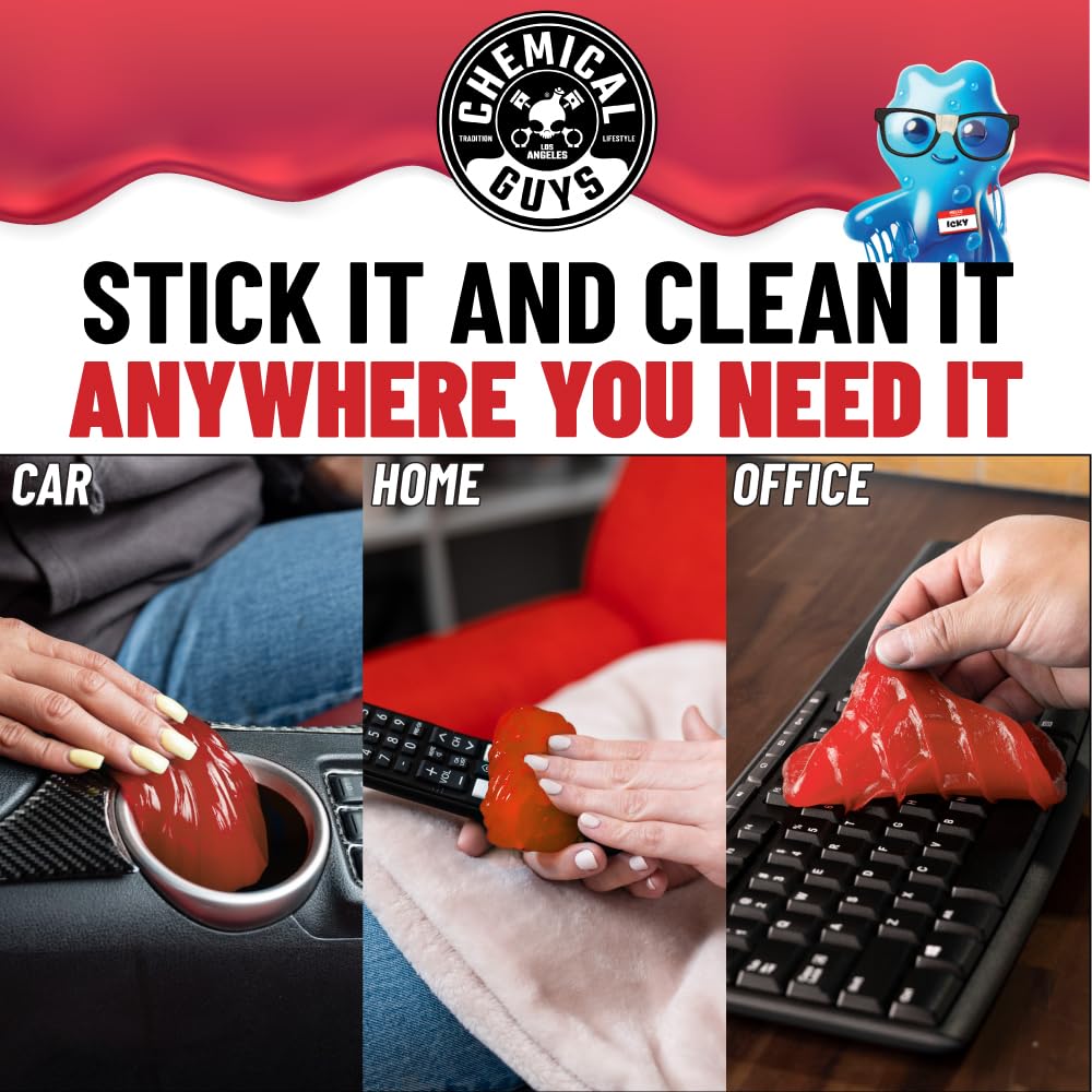 Chemical Guys Sticky Icky Car Cleaning Gel, Green Apple, Interior Car Cleaner, Reusable Automotive Crevice & Interior Dust Cleaner for Air Vents, Consoles, Cup Holders & Keyboards, 4 Pack (100g Each)