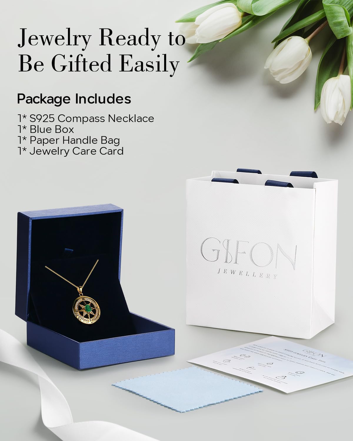 S925 Necklace Gift for Wife |Compass Jewelry |Women Anniversary |Sterling Silver |Girlfriend Birthday Gifts for Her Valentines |I'd be Lost without You |Jewel 18K Gold