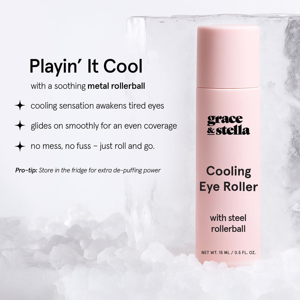 grace & stella Under Eye Brightener Roller - Airplane Travel Essentials - Travel Size Toiletries - Retinol & Caffeine Eye Serum for Puffiness, Dark Circles, Wrinkles - Vegan Skincare (15ml / 0.51floz)