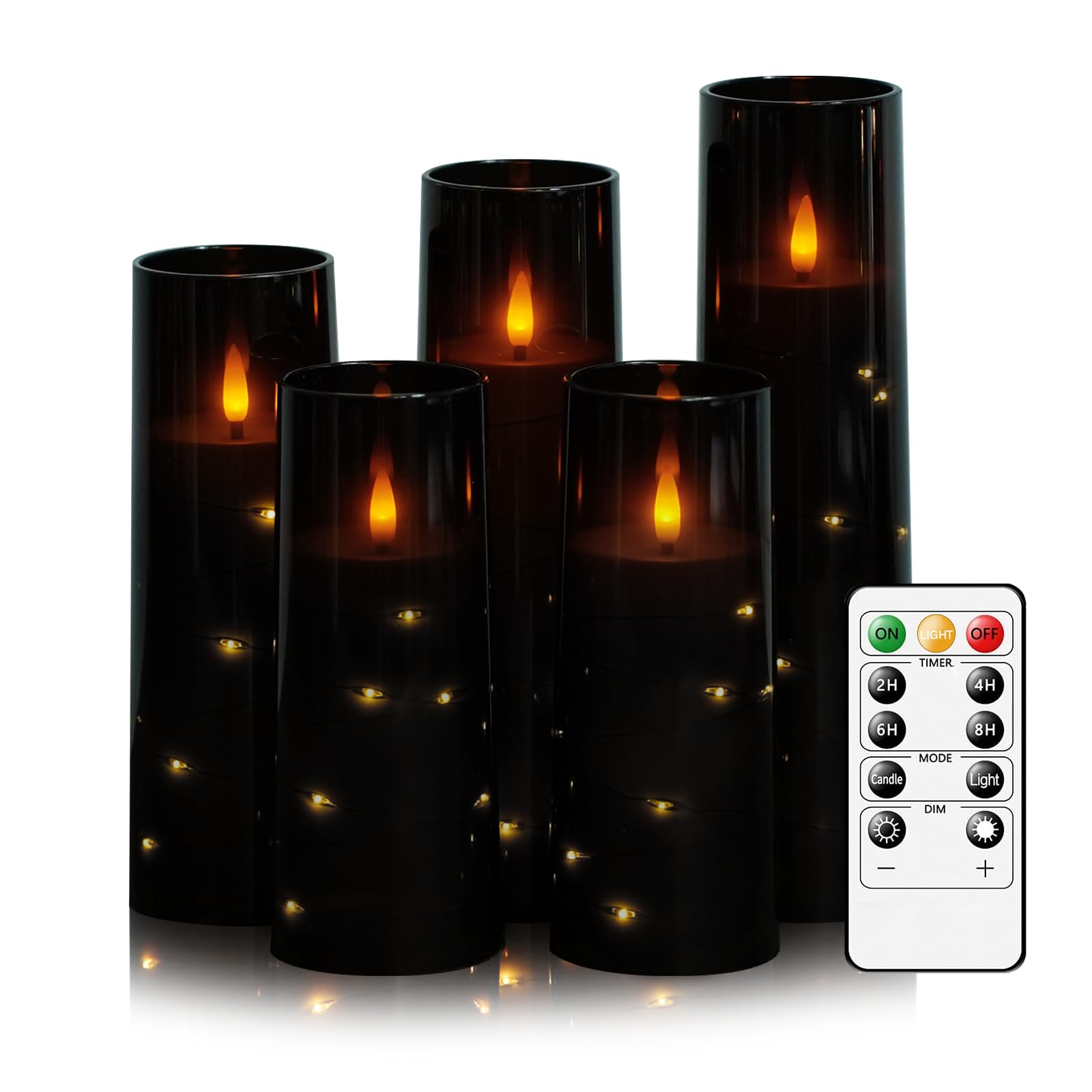 kakoya Flameless LED Candles with Timer 5 Pc Flickering Flameless Candles for Romantic Ambiance and Home Decoration Stable Acrylic Shell,with Embedded Star String，Battery Operated Candles（Red）
