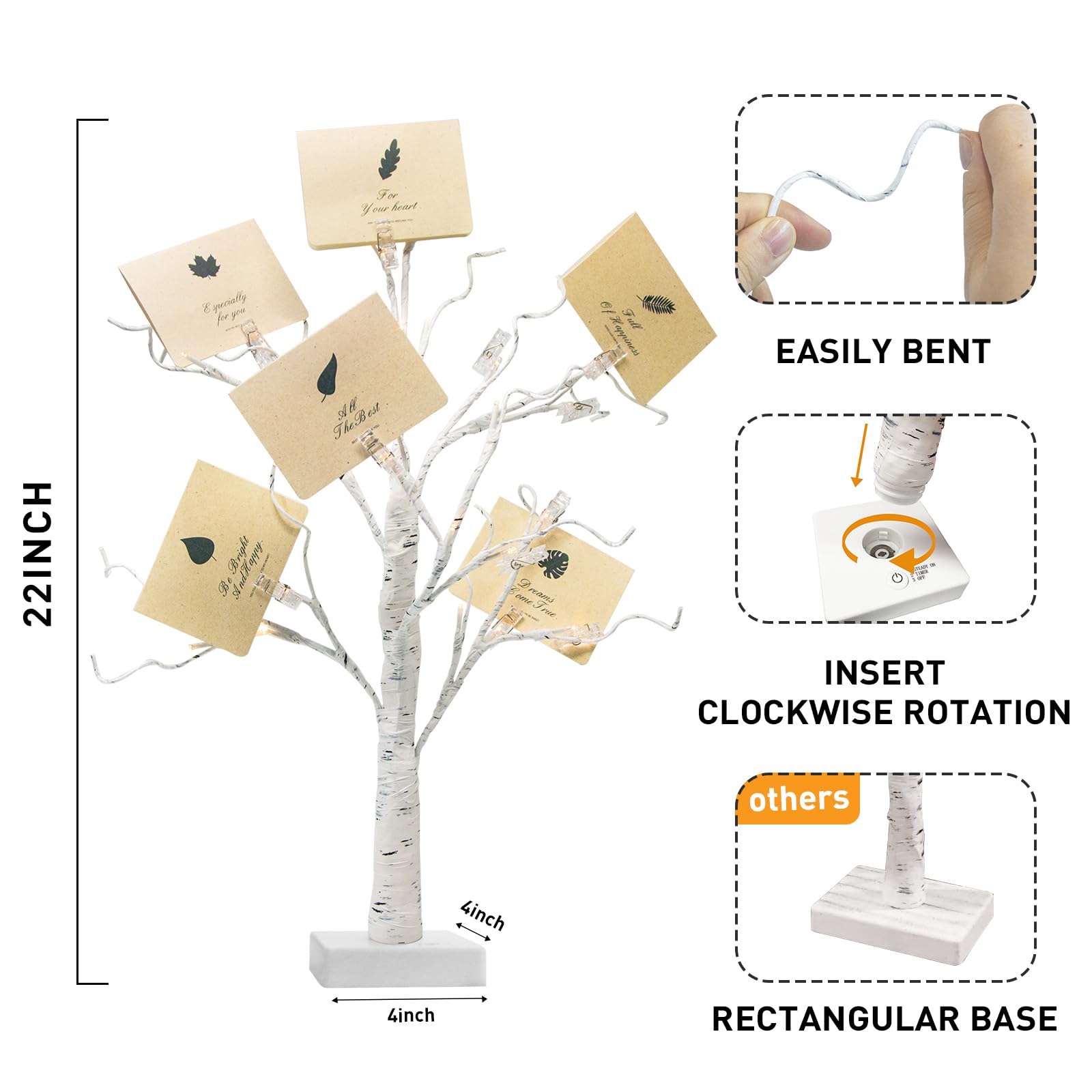 PEIDUO Home Decor, 2FT Birch Tree with LED Lights, Warm White Light up Tree Lamp, Artificial Trees for Home Table Inside, Battery Powered, Timer (2PK)