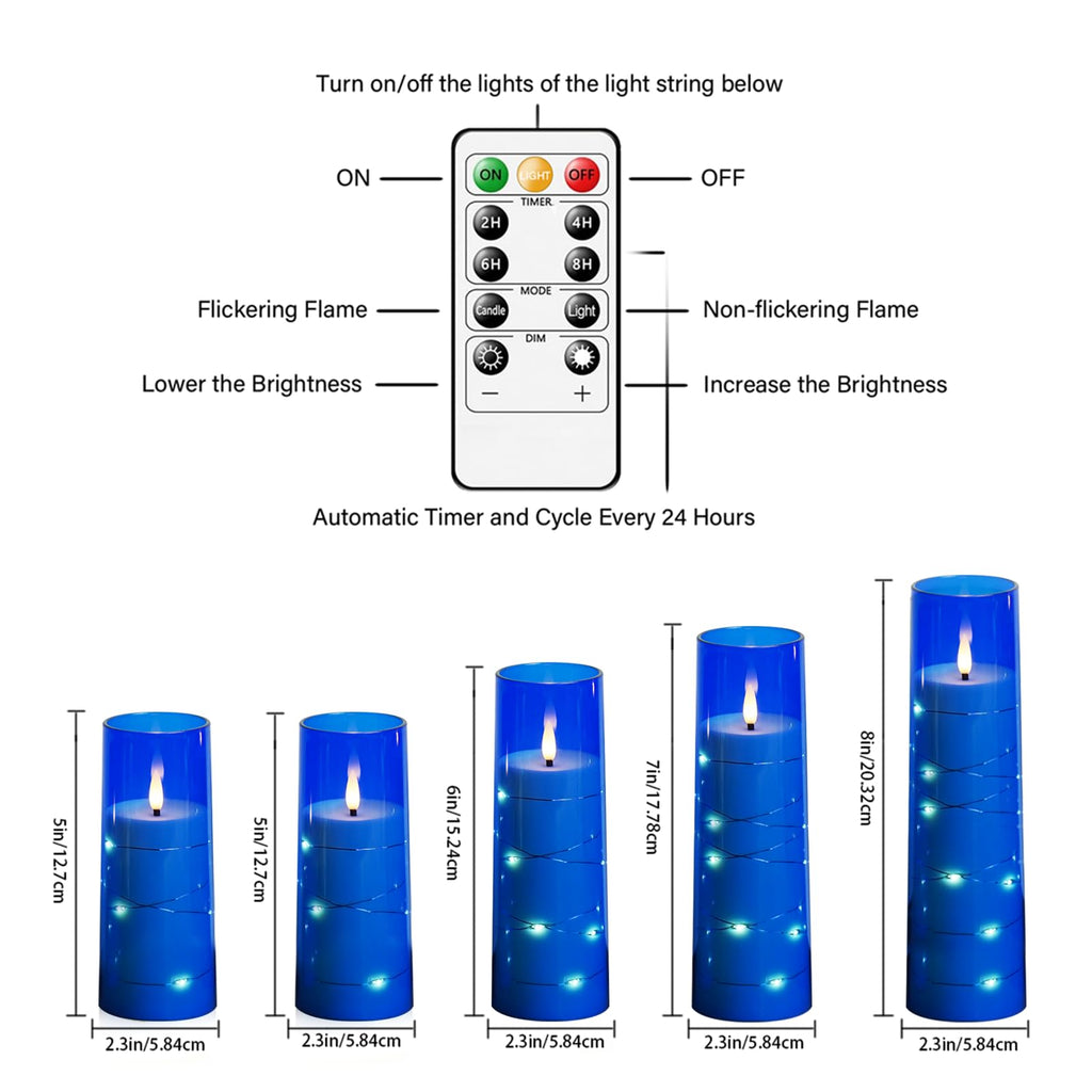 kakoya Flameless LED Candles with Timer 5 Pc Flickering Flameless Candles for Romantic Ambiance and Home Decoration Stable Acrylic Shell,with Embedded Star String，Battery Operated Candles（Red）