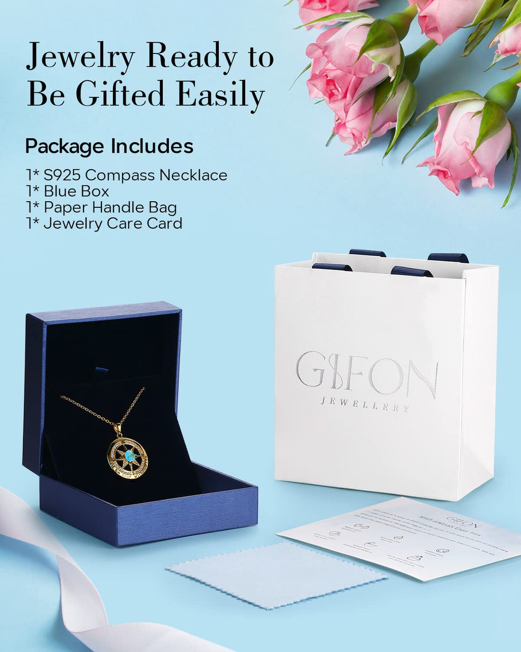 S925 Necklace Gift for Wife |Compass Jewelry |Women Anniversary |Sterling Silver |Girlfriend Birthday Gifts for Her Valentines |I'd be Lost without You |Jewel 18K Gold