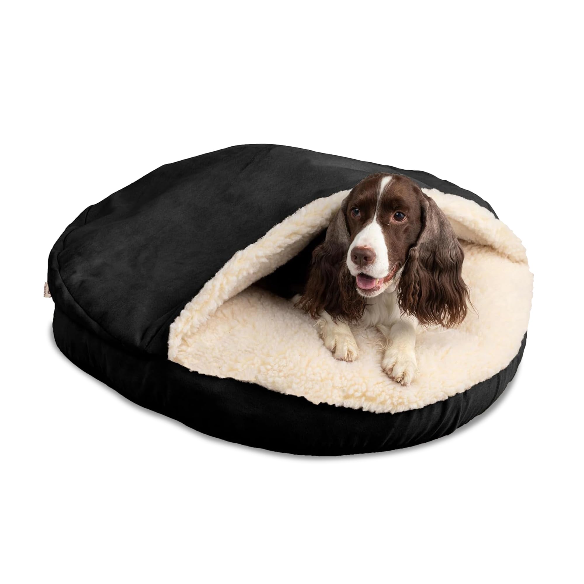 Snoozer Cozy Cave Dog Bed - Indoor Dog Bed with Cover Cave, Covered Calming Burrow for Small Sized Pets with Blanket Attached, Enclosed, Removable Washable Cover - Small, Navy
