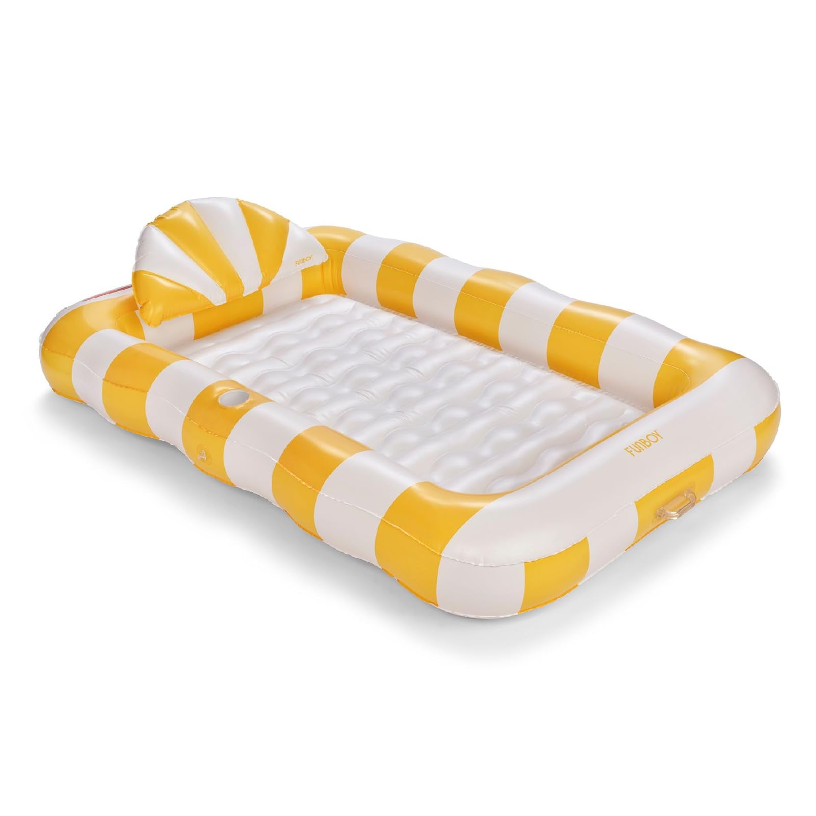 FUNBOY Tanning Pool Lounger Float, XL 72'' x 48'' Pool Float with Custom Pillow and Large Cup Holder, Perfect for Pool or Backyard.