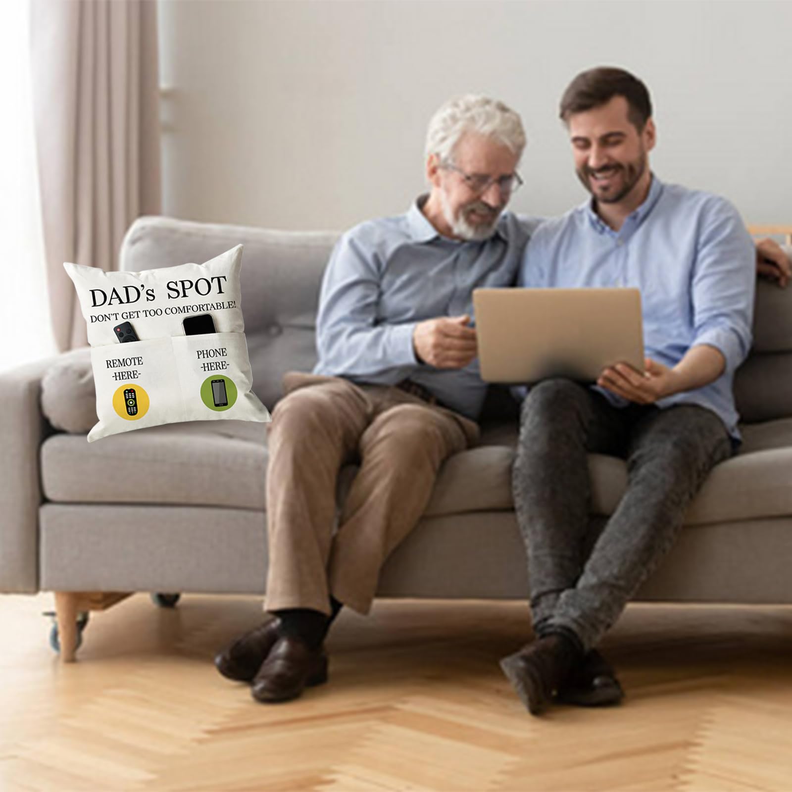 ONFAON Grandpa Gifts,Grandpa's Spot Throw Pillow Covers 18x18 Inch,Put Phone Glasses and Remote Control Pillowcase,Birthday Christmas Thanksgiving Day Gifts for Grandpa Stepdad,3-Pocket