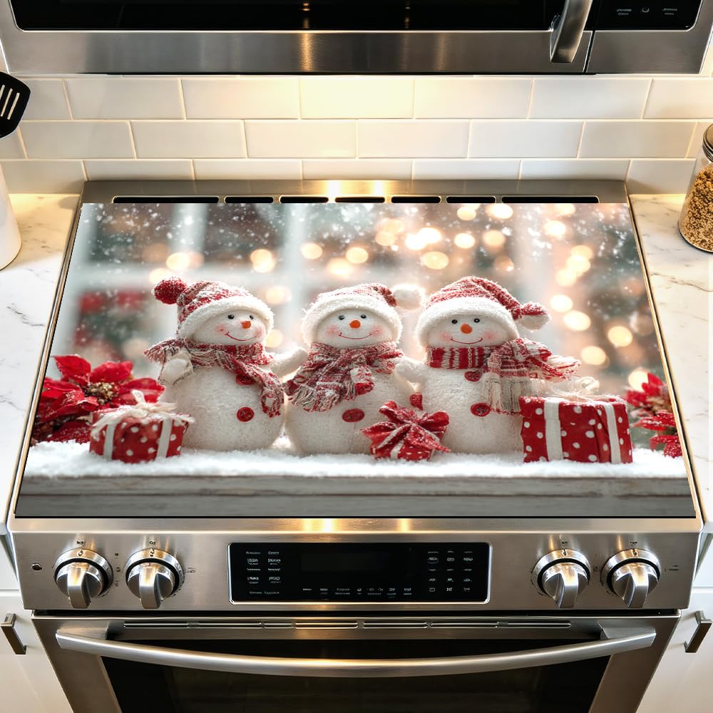 Stove Mat 28.35 x 20.47 Inch Christmas Fireplace and Tree Design Cozy Living Room Holiday Scene Decorative Kitchen Countertop Cover Reusable Flexible Mat for Gas Range Electric Stove Home Winter Décor