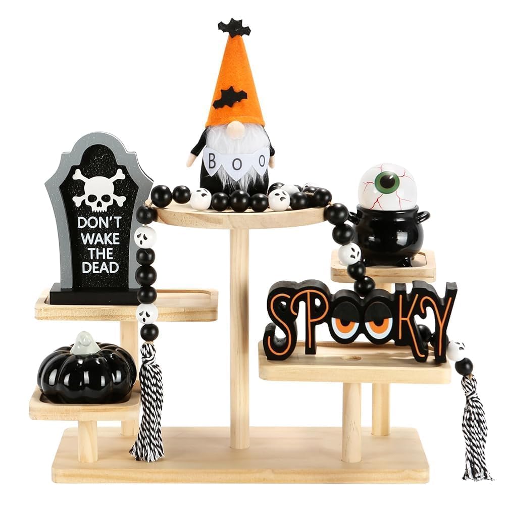Christmas Decorations 8 PCS Tiered Tray Decor Set, Cute Tabletop Christmas Decor for Home Office Shelf Mantel Coffee Bar Xmas Table Centerpieces Tray Objects Holiday Decoration Set
