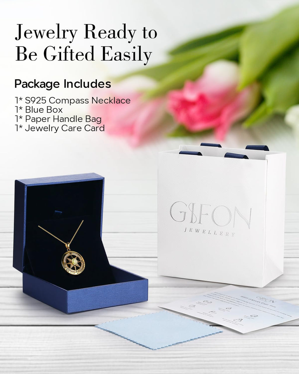S925 Necklace Gift for Wife |Compass Jewelry |Women Anniversary |Sterling Silver |Girlfriend Birthday Gifts for Her Valentines |I'd be Lost without You |Jewel 18K Gold