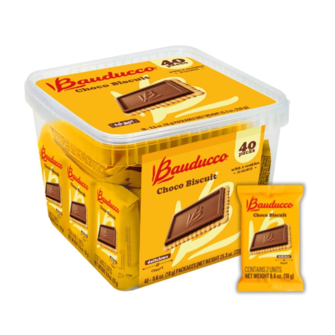Bauducco Choco Biscuit Cookies Gift Tin – Crispy Chocolate-Covered Biscuits, Individually Wrapped for Snacking, Sharing, or Holiday Gifting, 5.7 oz (Pack of 9)