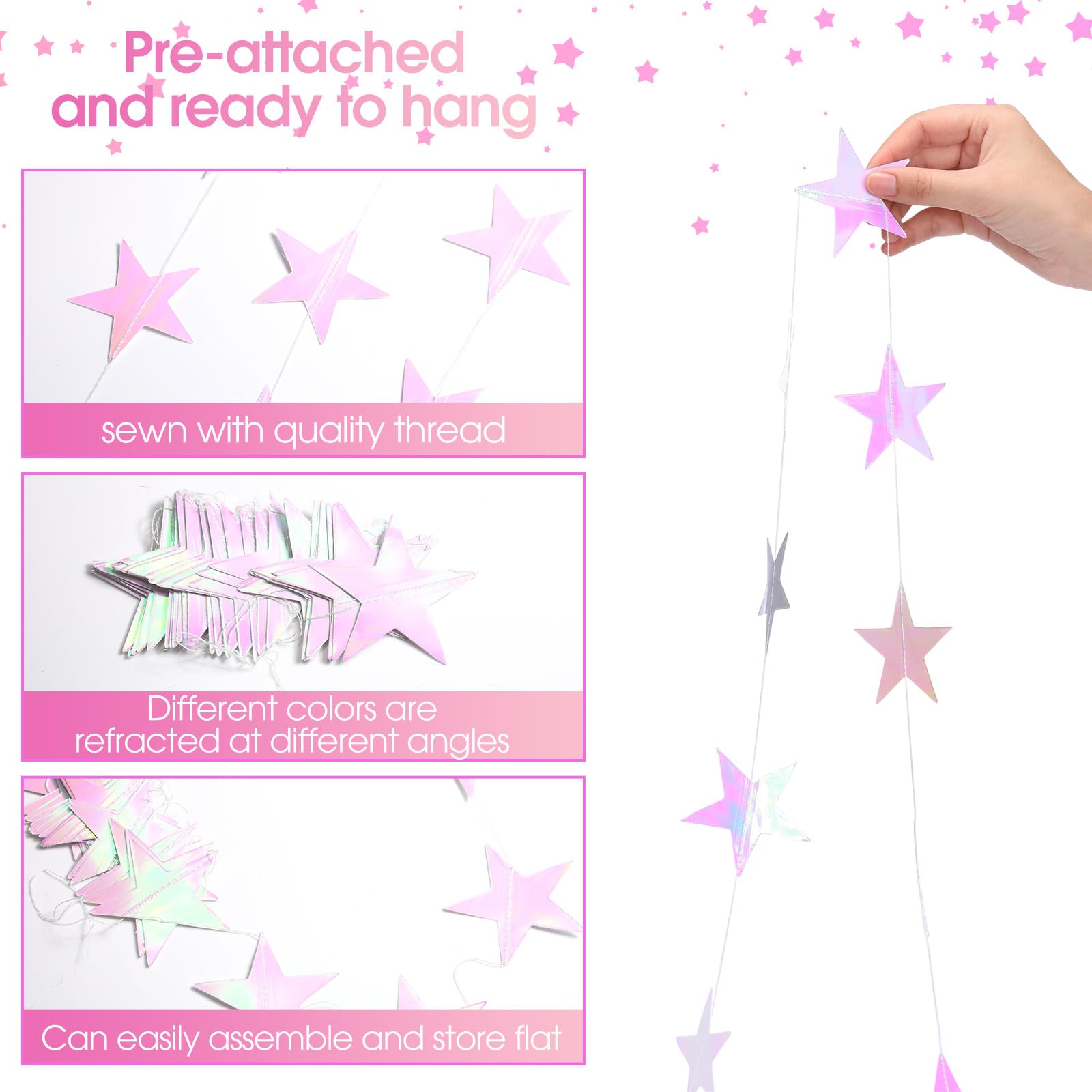Patelai Glitter Star Garland Banner 2026 Graduation Decor 130 Feet Star Hanging Banner Twinkle Backdrop for Party Birthday Classroom Wedding Supplies(Gold)