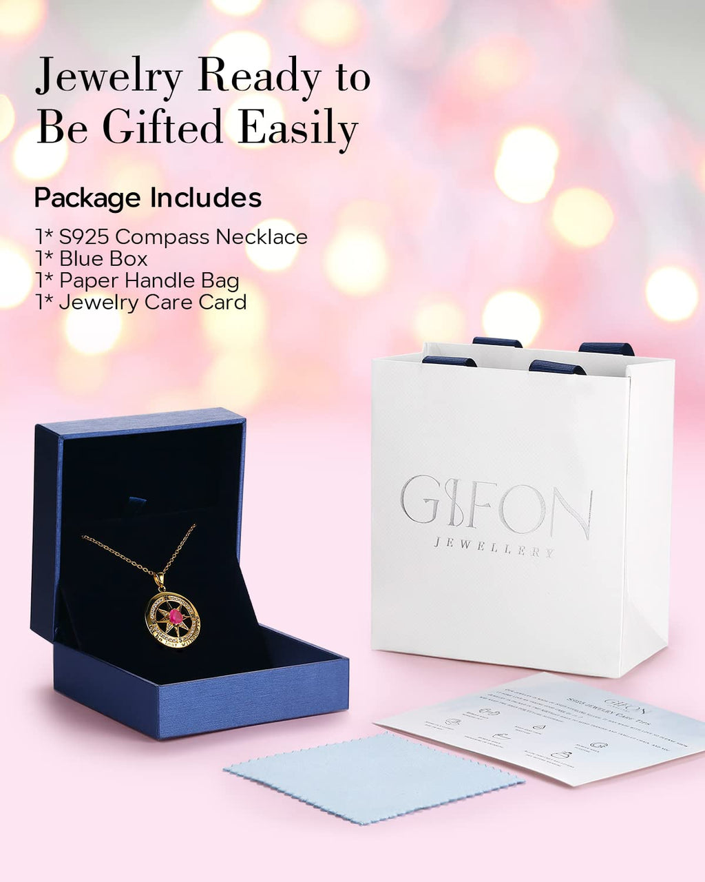 S925 Necklace Gift for Wife |Compass Jewelry |Women Anniversary |Sterling Silver |Girlfriend Birthday Gifts for Her Valentines |I'd be Lost without You |Jewel 18K Gold