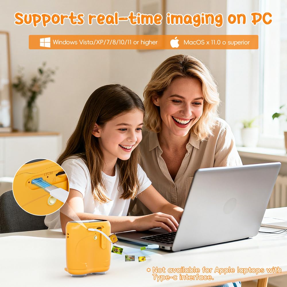 2-in-1 Kids Microscope Telescope, Temodu 2.0" 1000X Digital Microscope for Kids, HD Portable Education Telescope for Kids Birthday Festival Gift, Science Fun Toys for Children Age 4-12 (Yellow)