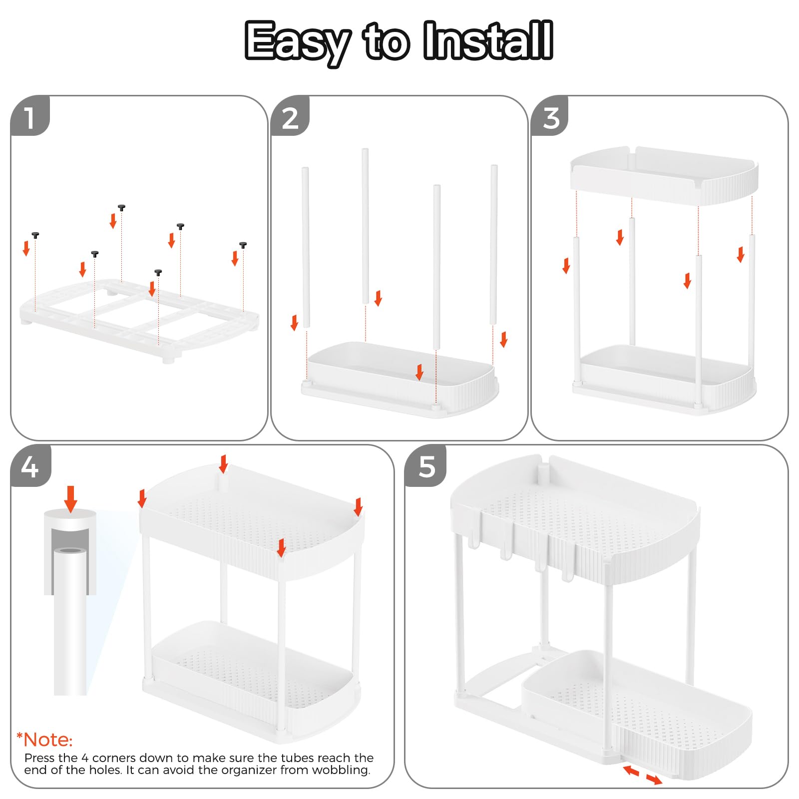 Ukeetap Multi-Purpose Pull-Out Storage Organizers, Under Sink/Cabinet Organizers and Storage for Bathroom & Kitchen, Black, 12.8 Inches, 2 Packs
