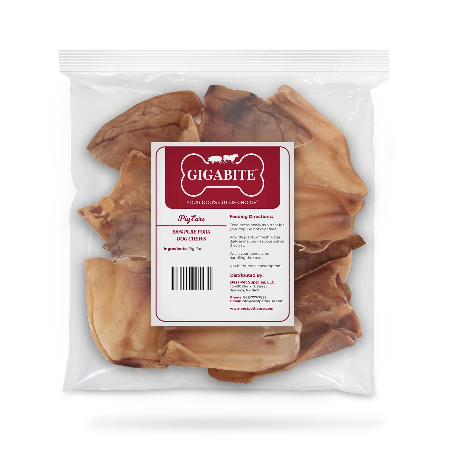 Best Pet Supplies GigaBite Roasted Pig Ears for Dogs - Natural Dog Chews, Roasted Pigs Ears, Safe for Puppies and Aggressive Chewers, Cleans Teeth and Gums - Slivers, 1.8 Pounds
