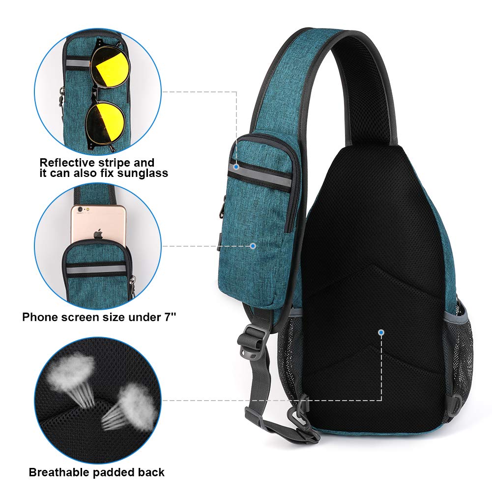 WATERFLY Crossbody Sling Backpack Sling Bag Travel Hiking Chest Bag Daypack (Black)