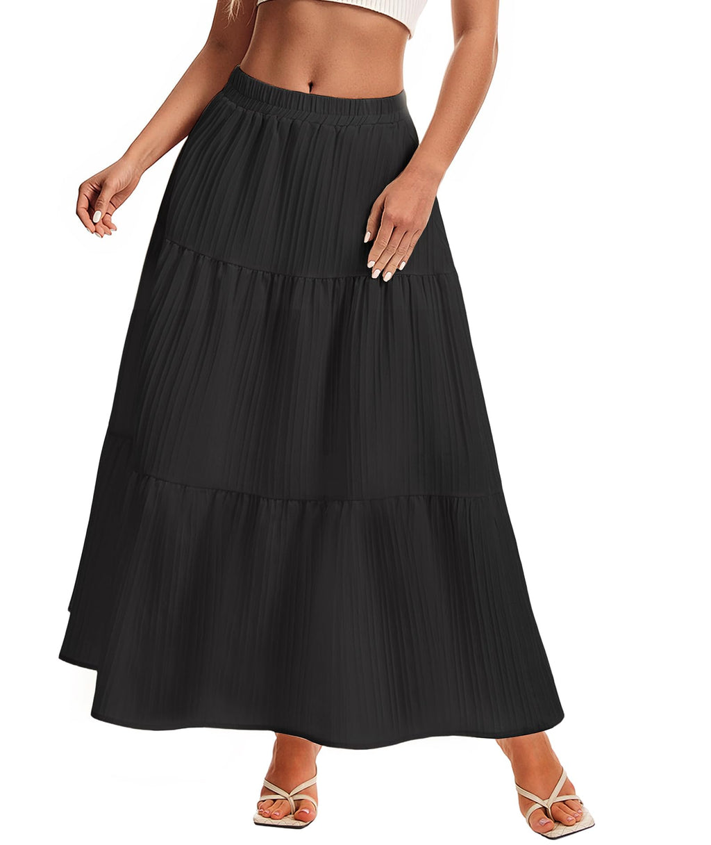 Womens Maxi Skirt Boho Long Flowy Skirts Trendy Summer 2026 Tiered Ruffle Skirt A Line Casual Beach Vacation Dress