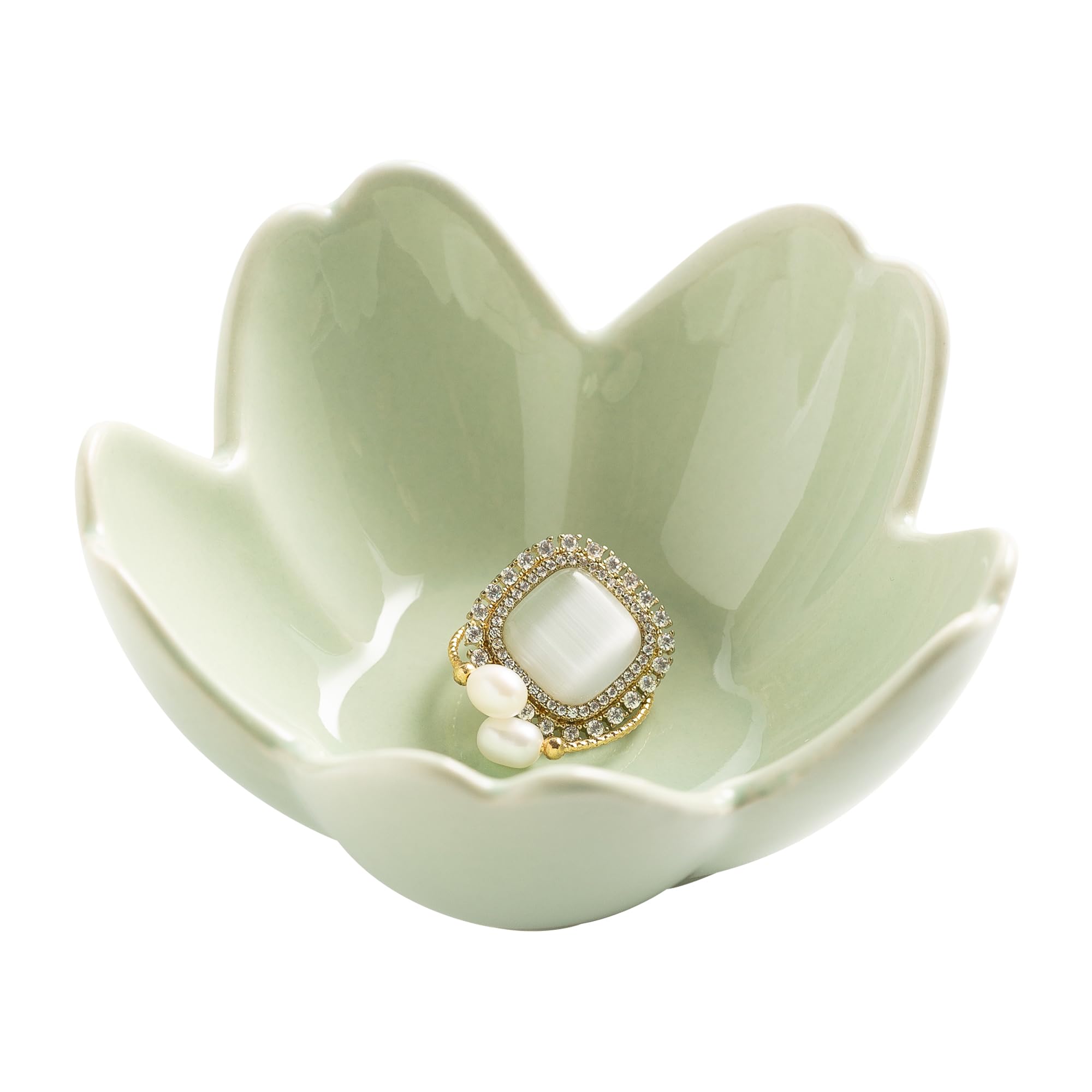 Flower Ring Holder Dish, Ceramic Jewelry Tray Dish, Small Trinket Dish, Jewelry Plate Bowl, Cute Jewlery Ring Holder Dish, Aesthetic Room Decor, Christmas Birthday Gifts for Women, 1 pack (blue)