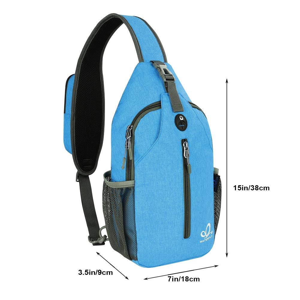 WATERFLY Crossbody Sling Backpack Sling Bag Travel Hiking Chest Bag Daypack (Black)