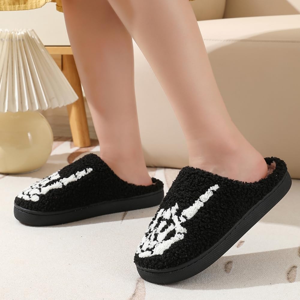Halloween Slippers for Women Retro Soft Cozy Comfy Plush Lightweight Slip-on Indoor Outdoor Anti-Skid Sole Christmas House Shoes