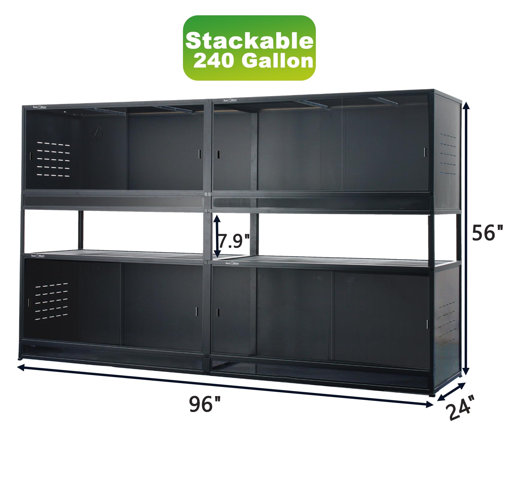 PVC Reptile Enclosure 3 Tier 40"x16"x16" with Spacers, 44 Gallon Reptile Tank Habitat, Space Saving Stackable Reptile Terrarium for Bearded Dragon Gecko Snake Lizard, Sliding Glass Doors Lock