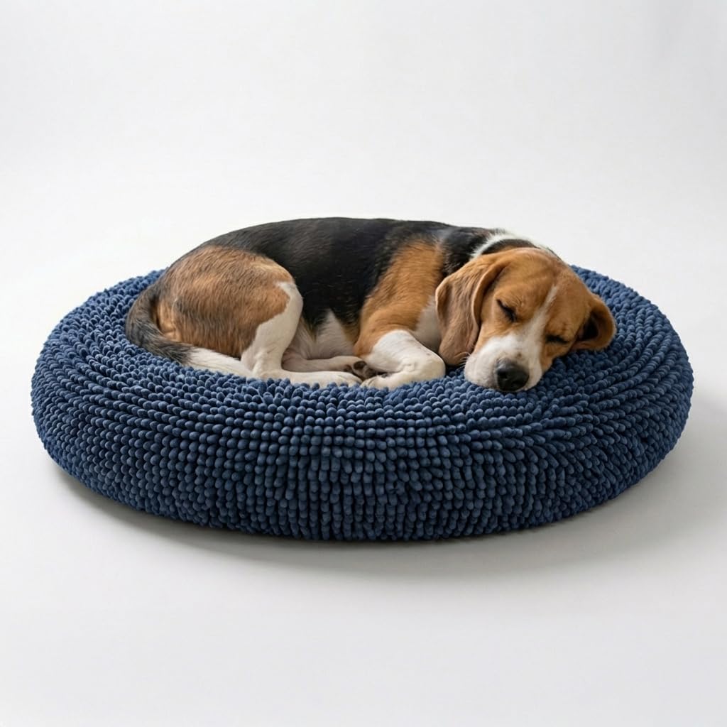 Muddy Mat® Cloud K-9 Bed for Dogs & Cats, Soft & Relaxing Donut Dog Bed, Chenille Material, Removable Cover, Washable & Dryer Safe–Black Small(25'x25')