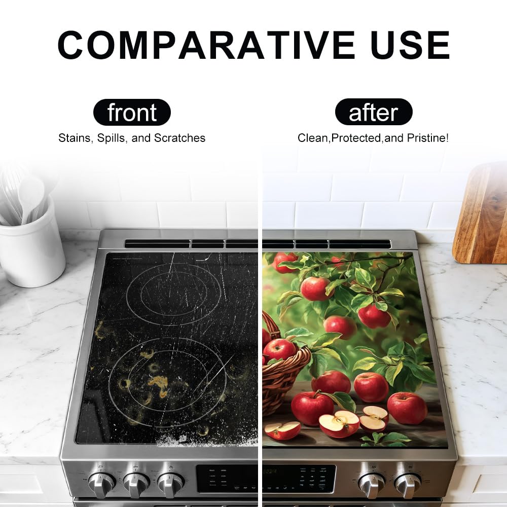 Stove Mat 28.35 x 20.47 Inch Christmas Fireplace and Tree Design Cozy Living Room Holiday Scene Decorative Kitchen Countertop Cover Reusable Flexible Mat for Gas Range Electric Stove Home Winter Décor
