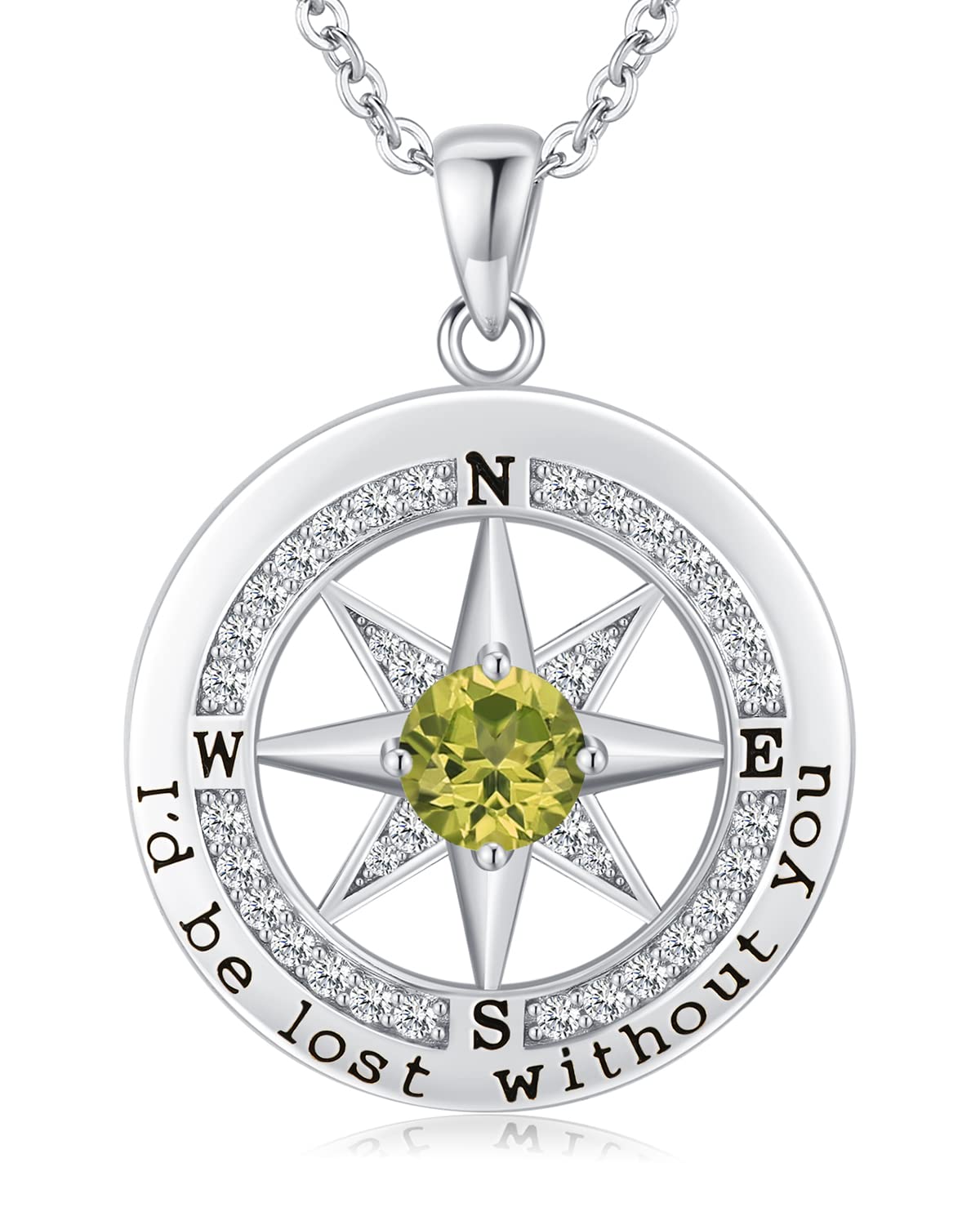 S925 Necklace Gift for Wife |Compass Jewelry |Women Anniversary |Sterling Silver |Girlfriend Birthday Gifts for Her Valentines |I'd be Lost without You |Jewel 18K Gold