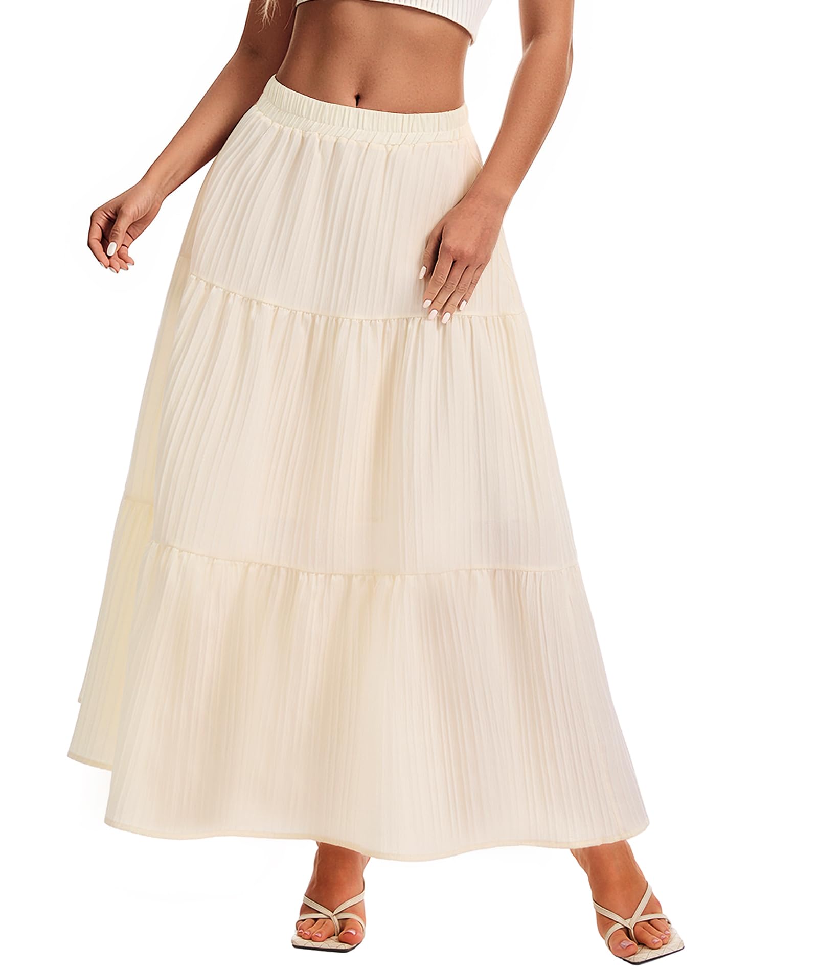 Womens Maxi Skirt Boho Long Flowy Skirts Trendy Summer 2026 Tiered Ruffle Skirt A Line Casual Beach Vacation Dress