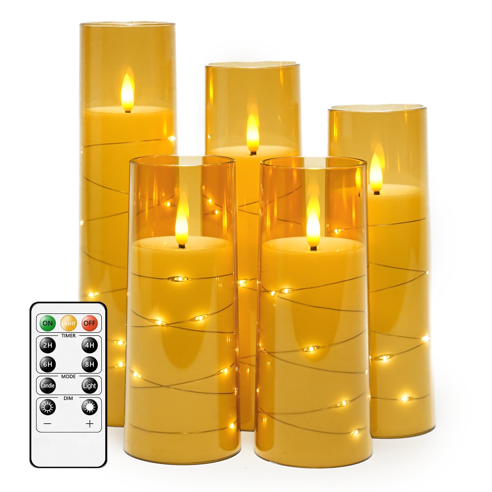 kakoya Flameless LED Candles with Timer 5 Pc Flickering Flameless Candles for Romantic Ambiance and Home Decoration Stable Acrylic Shell,with Embedded Star String，Battery Operated Candles（Red）