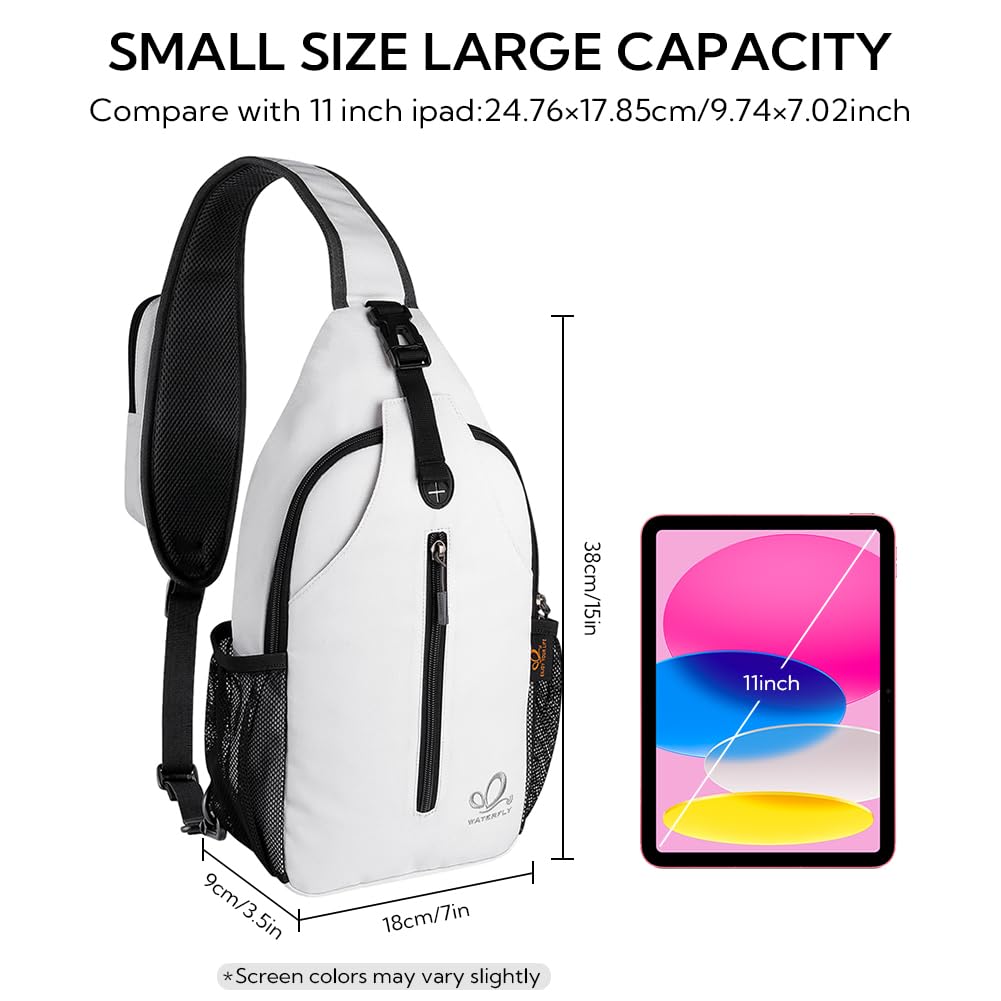 WATERFLY Crossbody Sling Backpack Sling Bag Travel Hiking Chest Bag Daypack (Black)