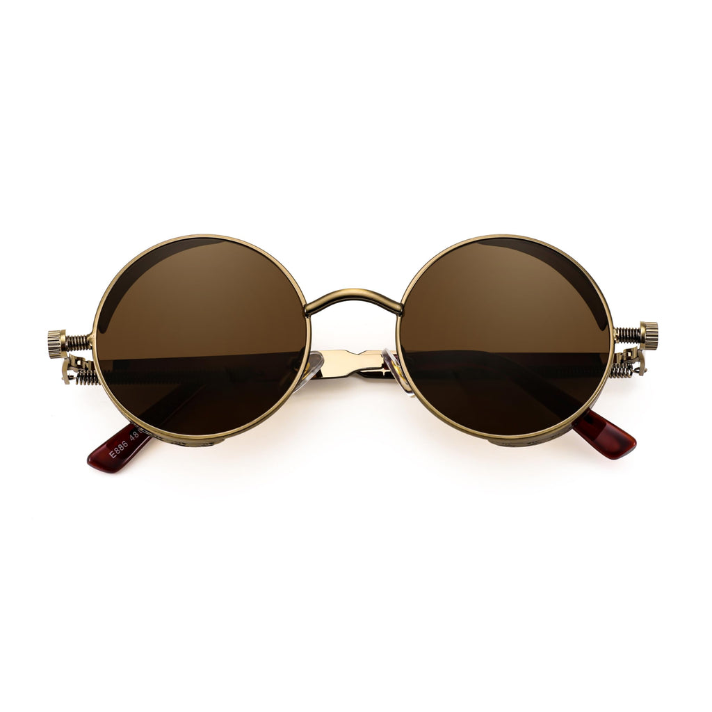 FEISEDY Retro Gothic Steampunk Sunglasses Round Metal Frame Punk Circle Inspired Shade Men B1857