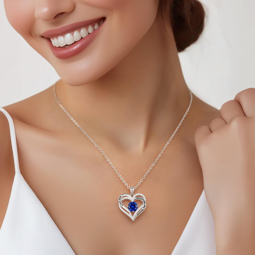 CDE Forever Love Heart Necklaces for Women, Wedding Anniversary, Valentine's，Birthday Mothers Christmas Day Gifts for Mom, Mother, Wife, S925 Silver Jewelry with Birthstone Pendant