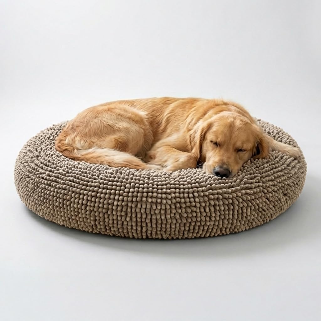Muddy Mat® Cloud K-9 Bed for Dogs & Cats, Soft & Relaxing Donut Dog Bed, Chenille Material, Removable Cover, Washable & Dryer Safe–Black Small(25'x25')