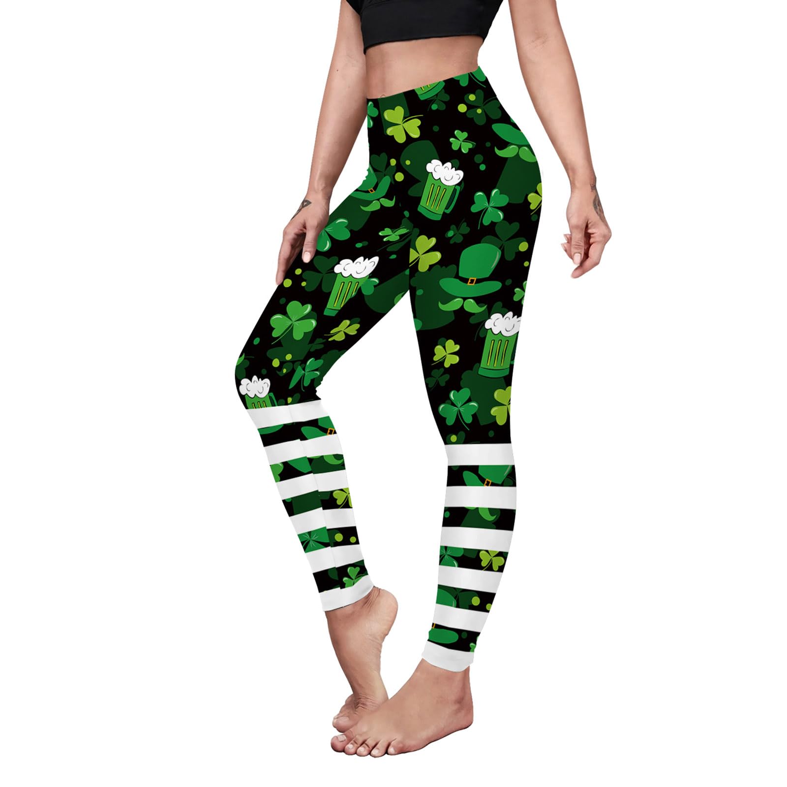 color cosplayer St. Patrick's Day Leggings Shamrock Stretchy Tights Yoga Pants for Women