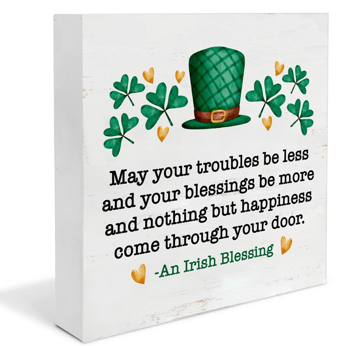 Dumyum St. Patrick's Day Decorative Sign, Wooden, 5 Inches x 5 Inches, Green, Rustic, Tabletop or Wall Mount