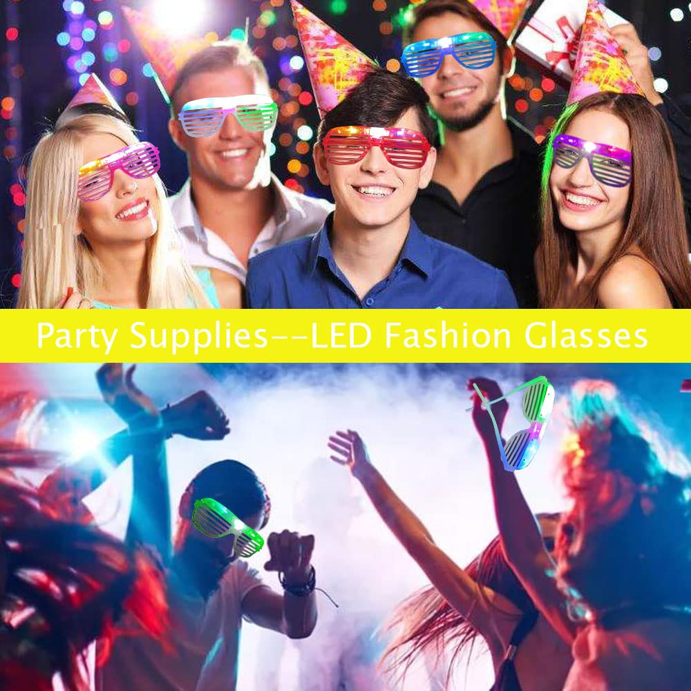 30 Pcs Glow In The Dark Glasses, 6 Colors LED Glasses Bulk for Adults, Glow Neon Party Supplies for Carnival Halloween Christmas Birthday Wedding
